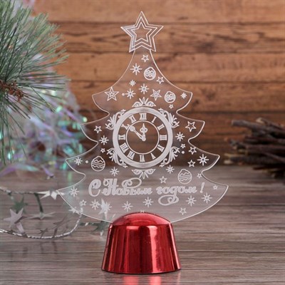 Подставка световая "Елочка с часами", 14х9.5 см, 1 LED, батарейки в комплекте, RGB микс - фото 2030530