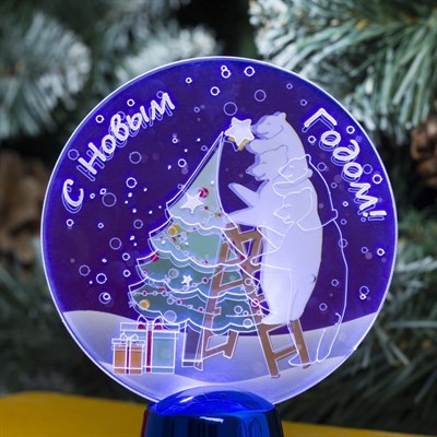 Подставка с динамикой "Семья медведей" (батарейки в комплекте), 11,5 см, 2 LED, БЕЛЫЙ - фото 2030561