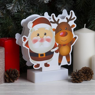 Световая картинка на подставке "Санта и олень", SMD 2835, 8 LED, 3*АА (не в комплекте) - фото 2030635