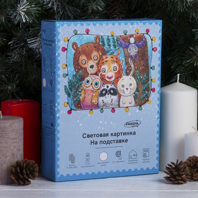 Световая картинка на подставке "Санта и олень", SMD 2835, 8 LED, 3*АА (не в комплекте) - фото 2030637