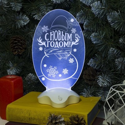 Подставка световая "Снеговик", 24х11 см, 7 LED, SMD3528, 3хААА (не в компл.), БЕЛЫЙ - фото 2030652