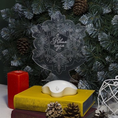 Подставка световая "Снежинка", 22.5х19 см, 7 LED, SMD3528, 3хААА (не в компл.), ТЕПЛО-БЕЛЫЙ - фото 2030674