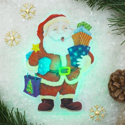 Световая картинка на присоске "Дед Мороз с подарками"(батарейки в комплекте), 1 LED, RGB - фото 2030717
