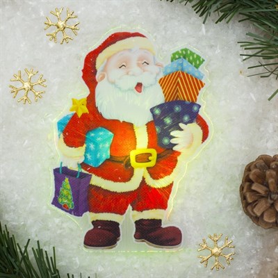 Световая картинка на магните "Дед Мороз с подарками"(батарейки в комплекте), 1 LED, RGB - фото 2030721
