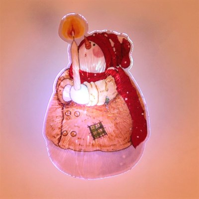 Световая картинка на присоске "Снеговик рождественский"(батарейки в комплекте), 1 LED, RGB - фото 2030742