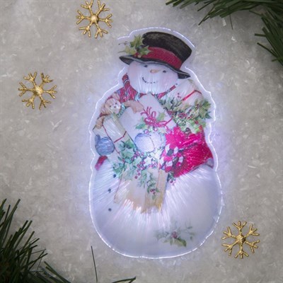 Световая картинка на присоске "Снеговик"(батарейки в комплекте), оптоволокно, 1 LED, RGB - фото 2030746