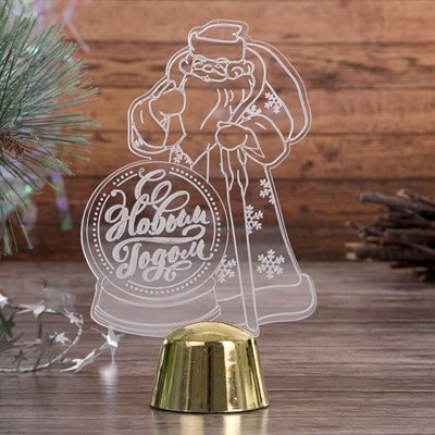 Подставка световая "Дед Мороз, С Новым годом", 14.5х9 см, 1 LED, RGB микс - фото 2030786