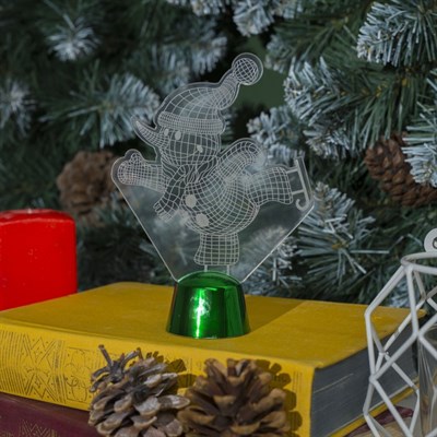 Подставка световая "Снеговик на коньках", 14.5х10.5 см, 1 LED, RGB микс - фото 2030791