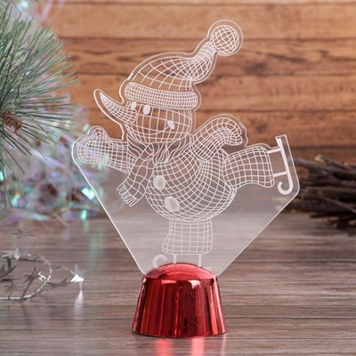 Подставка световая "Снеговик на коньках", 14.5х10.5 см, 1 LED, RGB микс - фото 2030795