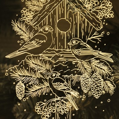 Рамка светящаяся, "Снегири" 13,5 х 17 см, USB, 5V, 10 LED, ТЕПЛО-БЕЛЫЙ - фото 2030874