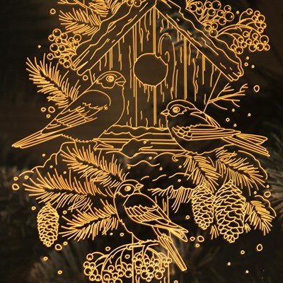 Рамка светящаяся, "Снегири" 13,5 х 17 см, USB, 5V, 10 LED, RGB - фото 2030878