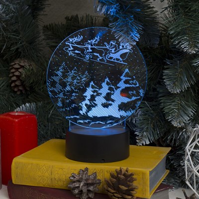 Подставка световая "Дед Мороз и сани", 10 LED, USB, 3*AА (не в компл), RGB - фото 2031008