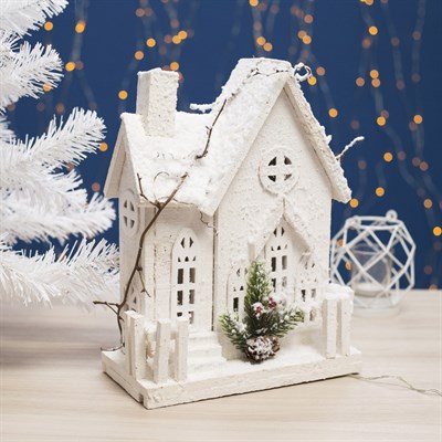 Фигура деревянная "Домик в снегу", 33х25х12 см, 2*AА (не в компл.) 10 LED, Т/БЕЛЫЙ - фото 2031028