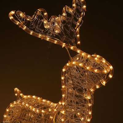 Фигура акрил. "Олень с санями"Олень 57х35х68см,Сани 53х23х31см 220V, фиксинг,Т-БЕЛЫЙ - фото 2031082