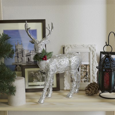 Фигура световая "Серебристый олень", 31х23х8 см, 23 LED, от бат. 2х2032, Т/БЕЛЫЙ - фото 2031122