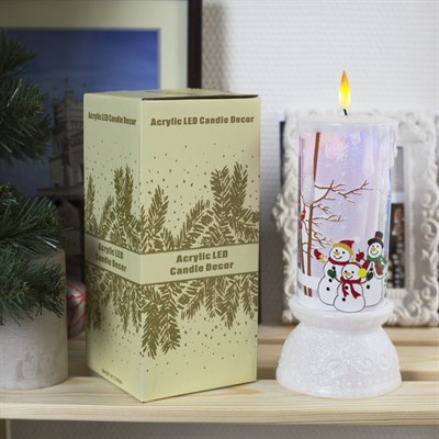 Фигура световая "Свеча Снеговик", 23х10х10 см, от батареек 3*ААА (не в компл.), RGB - фото 2031127