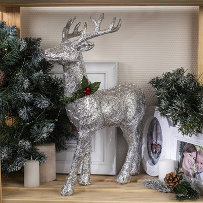 Фигура световая "Олень серебро", 30х46х15 см, 30 LED, от бат. 2*АА (не в компл.), Т-БЕЛЫЙ - фото 2031233