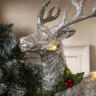 Фигура световая "Олень серебро", 30х46х15 см, 30 LED, от бат. 2*АА (не в компл.), Т-БЕЛЫЙ - фото 2031234
