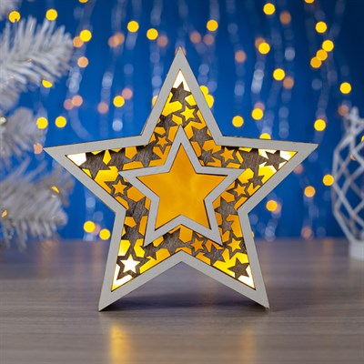 Фигура деревянная "Звезда", 16х16х5 см, 2*AАA (не в компл.) 5 LED,Т/БЕЛЫЙ - фото 2031277