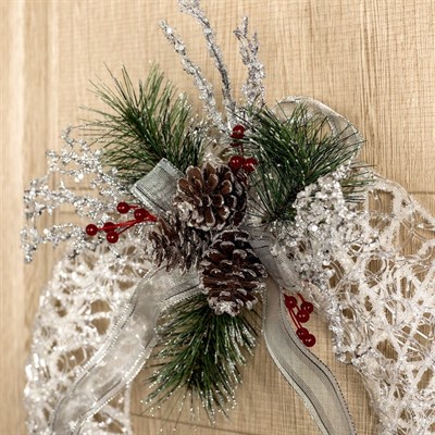 Фигура акрил. "Венок с шишками белый" d=47 см,20 ламп,220V, ТЕПЛ. БЕЛ - фото 2031341