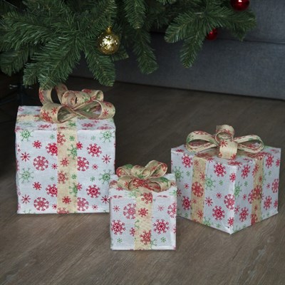 Фигура ткань. "Подарки" Кубы бежевые 15х20х25 см, 60 LED, с конр. 8р.,220V БЕЛЫЙ - фото 2031391