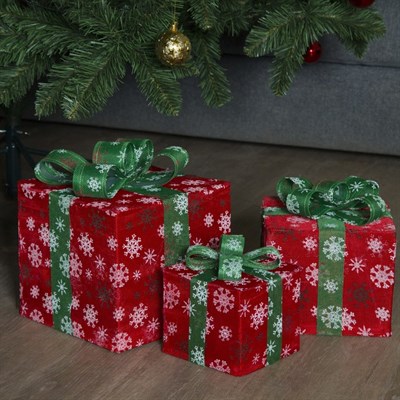 Фигура ткан. "Подарки красные" 15х20х25 см, 60 LED, с контр. 8р.,220V, Т/БЕЛЫЙ - фото 2031407