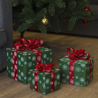 Фигура ткань. "Подарки" Кубы зеленые 15х20х25 см, 60 LED, с конр. 8р.,220V БЕЛЫЙ - фото 2031415