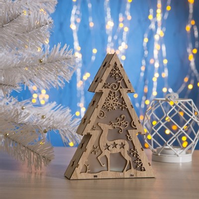 Фигура дерев "Елочка с оленем" 13х4,5х20 см (2xAAА не в компл.) 5 LED, ТЕПЛО-БЕЛЫЙ - фото 2031578