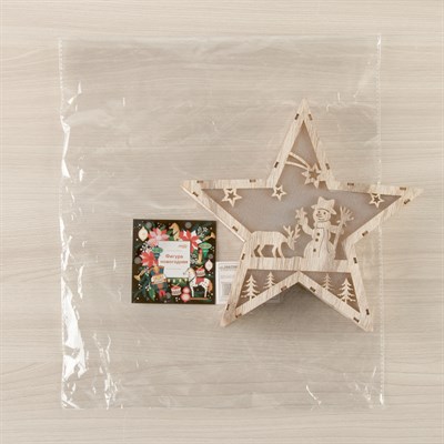 Фигура деревянная "Звезда со Снеговиком", 22х22х4 см, 2*AАA (не в компл.) 6 LED, серый фон - фото 2031606