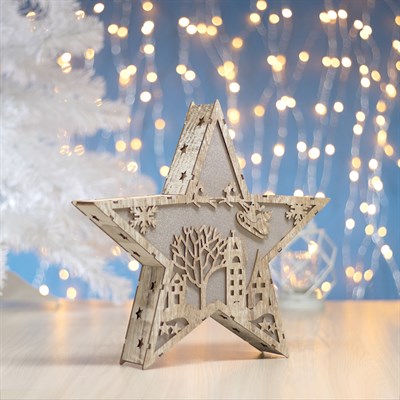 Фигура деревянная "Звезда Двор и Олени", 22х22х4 см, 2*AАA (не в компл.) 6 LED, серый фон - фото 2031612