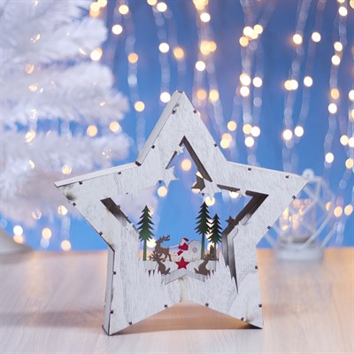 Фигура деревянная "Звезда Сани с Оленями", 28х28х5 см, 2*AA (не в компл.) 10 LED - фото 2031620