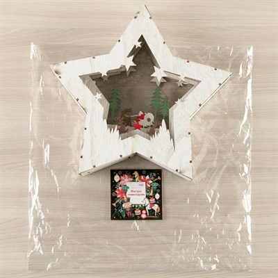 Фигура деревянная "Звезда Сани с Оленями", 28х28х5 см, 2*AA (не в компл.) 10 LED - фото 2031622