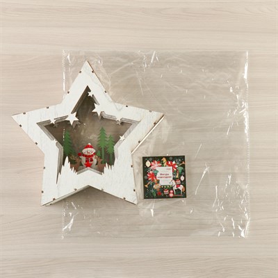 Фигура деревянная "Звезда Снеговик с Оленями", 28х28х5 см, 2*AA (не в компл.) 10 LED - фото 2031626