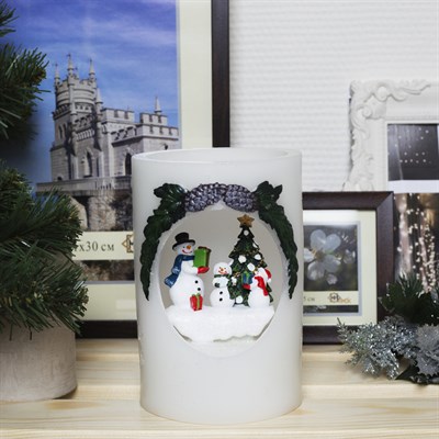 Фигура световая новогодняя свеча "Снеговики", 16х11х11 см, от бат 3*АА(не в компл.) - фото 2031649
