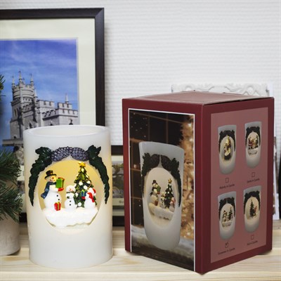 Фигура световая новогодняя свеча "Снеговики", 16х11х11 см, от бат 3*АА(не в компл.) - фото 2031650