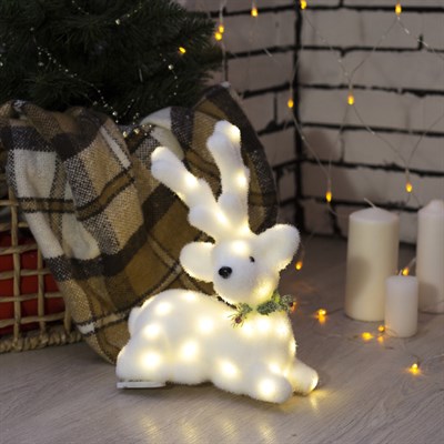 Фигура световая "Белый олень", 25 LED, 20х25х12 см, фиксинг, от батар. (не в компл) - фото 2031683