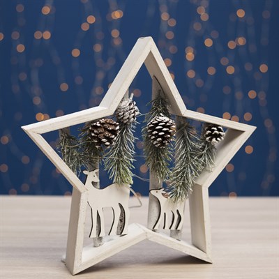 Фигура деревянная "Звезда Веточки и Олени", 30х30х4.7 см, 2*AАA (не в компл.) 8 LED - фото 2031769