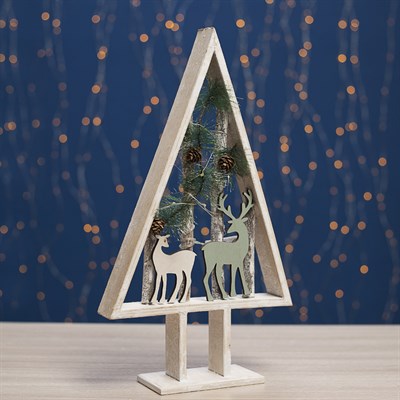 Фигура деревянная "Ёлка Веточки и Олени", 40х22х4 см, 2*CR2032 (не в компл.) 8 LED - фото 2031773