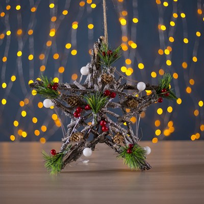 Фигура деревянная "Звезда из веток", 30х30х5 см, 3*AА (не в компл.) 8 LED, коричневая - фото 2031785