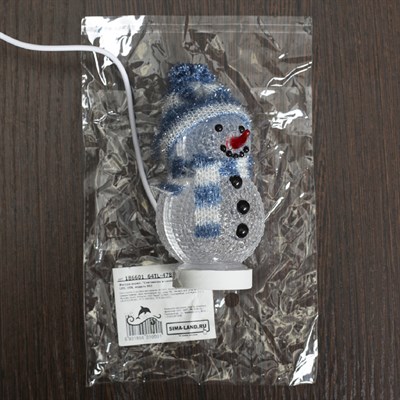 Фигура акрил. "Снеговичок в синем" 10х6 см, 1 LED, USB - фото 2031790