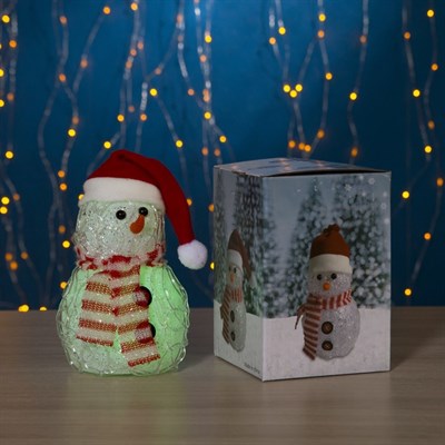 Игрушка акрил. "Снеговик" (батарейки в комплекте) 11 х 13 см, 1 LED, RGB, БЕЛЫЙ - фото 2031886