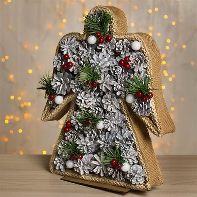 Фигура дерев "Ангел шишки" 30х5х38 см (3xAA не в компл.) 8 LED, ТЕПЛО-БЕЛЫЙ - фото 2031991