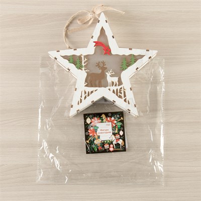 Фигура деревянная "Звезда Олени", 19х19х4 см, 2*AA (не в компл.) 5 LED, белая - фото 2032082