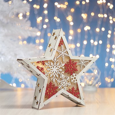 Фигура деревянная "Звезда Снежинки", 29х29х6.5 см, 2*AA (не в компл.) 6 LED, белая - фото 2032083