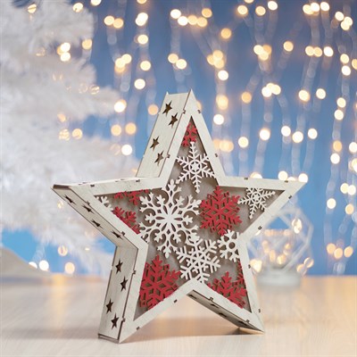 Фигура деревянная "Звезда Снежинки", 29х29х6.5 см, 2*AA (не в компл.) 6 LED, белая - фото 2032084