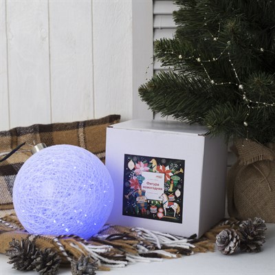 Фигура "Шар плетеный" 15 см, 50 LED-12V, нить белая, адаптер в комплекте, СИНИЙ - фото 2032121