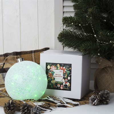 Фигура "Шар плетеный" 15 см, 50 LED-12V, нить белая, адаптер в комплекте, ЗЕЛЕНЫЙ - фото 2032129