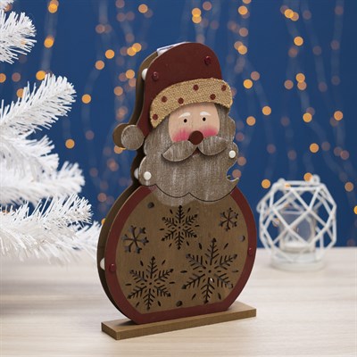 Фигура деревянная "Дед мороз", 29х18х4 см, 2*AA (не в компл.) 5 LED - фото 2032305