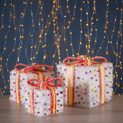 Фигура новогодняя "Подарки с шариками", 35 LED, 15 х 20 х 25 см, от батареек (не в компл) - фото 2032329