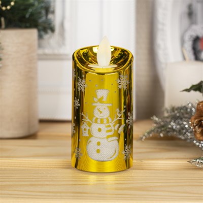 Фигура световая "Свеча золото снеговик", 9х5х5 см, от батареек 2 шт 2032 (в компл.) Т-БЕЛЫЙ - фото 2032408